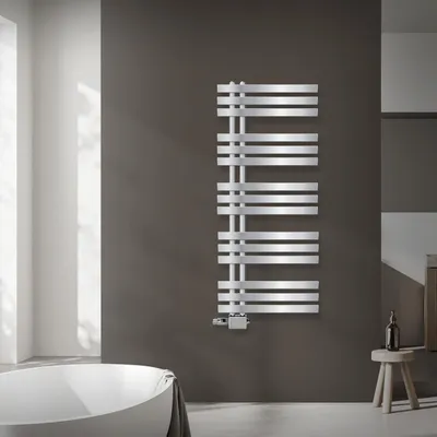 Obrázek produktu pro LuxeBath Designové koupelnové otopné těleso, 500x1200 mm, chrom, připojovací sada termostatu univerzální rohová a přímá, bez topného tělesa