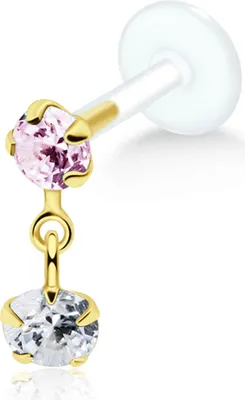 Produktbild von Ohrring Tragus Ohrpiercing 925 Sterling Silber gelbvergoldet mit Zirkoniasteinen in verschiedenen Farben Stablänge - 8 mm Farbe - Pink-Transparent
