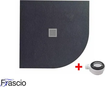 Produktbild von Duschwanne 90X90 cm Halbrund Vulcano Line Slim Schwarz aus Kunstharz und Marmorpulver mit freiem Abfluss - FRASCIO