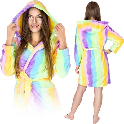 Produktbild von Regenbogen warmer weicher Bademantel Damen Plüsch bunt warme Geschenke m