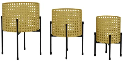 Produktbild von Outsunny 3er-Set Pflanzenständer Blumenständer mit Rattanoptik Stahl Gold