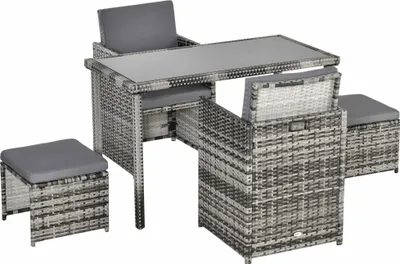 Image de Ensemble de salon de jardin Outsunny en polyrotin, 5 pièces, avec coussins, gris