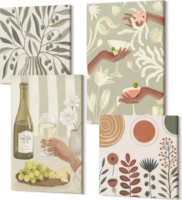 Zdjęcie produktu dla Obraz na płótnie – Fotoobraz – Obrazy na ścianę – Nowoczesna dekoracja – Obraz do salonu lub sypialni – Set 4 sztuki – 2x40x40 cm + 2x40x60 cm – Abstrakcyjne wzory beż biel