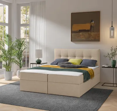 Obrázek produktu pro Ravio Boxspringbett Toronto 160x200 s úložným prostorem, čalouněná postel s matrací Bonell a topperem – luxus pro vaši ložnici, Herbi - Latte