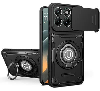 Produktbild von Magnetische Handyhülle für Motorola Edge 60 Pro mit Kameraschutz Schieber, Ringhalter und Ständer, Stoßfeste Hülle Schwarz