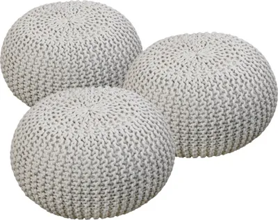 Produktbild von Soma Sitzhocker Pouf Hocker SET 3 Stück Grobstrick-Optik Ø 55 cm (BxHxL) 55 x 37 x 55 cm natur & natur & natur