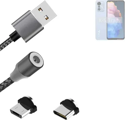 Produktbild von K-S-Trade Hochwertiges Magnet-Lade-kabel Sync-Kabel Daten-Kabel kompatibel mit Coolpad Cool 30 mit USB-Typ-C-Anschluss und Micro-USB-Anschluss 2A bis