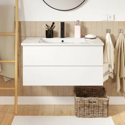 Image de Meuble simple vasque 80cmReproduction chêne SORRENTO avec vasque et robinet