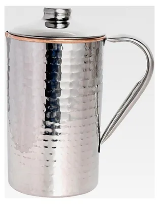 Produktbild von Krug aus gehämmertem Edelstahl und Kupfer, außen Edelstahl und innen Kupfer für Ayurveda-Gesundheitsvorteile (1,5 Liter)