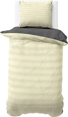 Produktbild von Seersucker Bettwäsche 155x220 cm Beige Anthrazit Wende Doubleface Mikrofaser Bettbezug 2 teilig