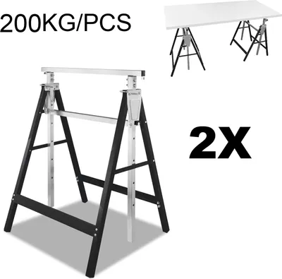 Obrázok produktu pre Yakimz 2× lešenársky kozlík, kovový sklápací kozlík, 7-násobne nastaviteľná výška 80-130 cm, lešenie, oceľové pracovné lešenie, do 200 kg , Schwrz