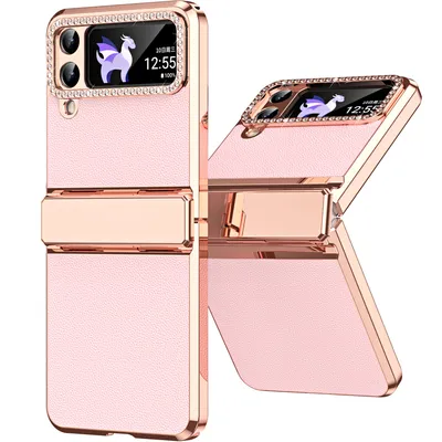 Obrázek produktu pro Pouzdro pro Samsung Galaxy Z Flip 3 5G lesklé a diamantovým galvanizované kryt s ochranou pantu Růžový