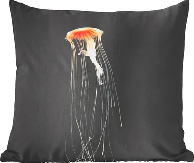 Produktbild von MuchoWow® Zierkissen Sofakissen Wohnzimmer Dekokissen 40x40 cm Qualle - Orange - Meer - Foto Kissen - Schlafzimmer Dekoration