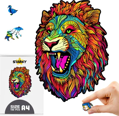 Obrázek produktu pro Dřevěné puzzle pro dospělé děti kočka lev puzzle dárek den otců táta