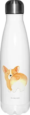 Produktbild von Mr. & Mrs. Panda Trinkflasche Corgi Po - Weiß - Geschenk, trinkflaschen, Hund, Corgie, Wasserflasche, Sprüche, thermobehälter, Thermos, Spruch, Thermosflasche