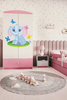 Obrázok produktu pre Detská šatníková skriňa Babydreams Šatníková skriňa so závesnými dverami Šatníková skriňa slon svetloružová