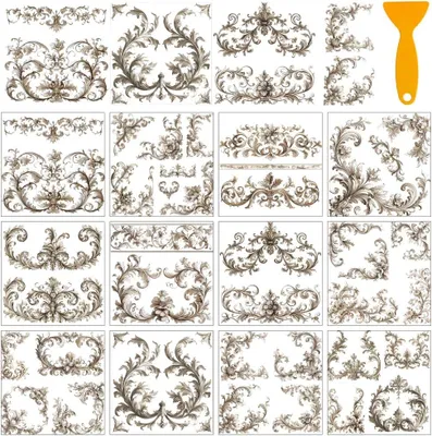 Productafbeelding van Wrijfstickers Bloemen - 12 Vellen - Transferstickers - Vintage Bloemrand - Voor Meubels en Glas
