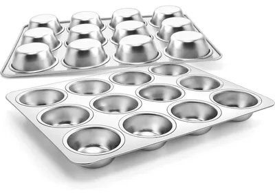 Immagine prodotto di Set da 2 stampi per muffin in acciaio inossidabile, per 12 muffin, dimensioni 35 x 27 cm, adatti al forno e lavabili in lavastoviglie
