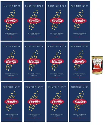 Produktbild von Barilla Puntine Nr.23 Pasta – 12 x 500 g (6 kg) | Feine Pastina/Suppennudeln, al dente in 5 Min., 100% Hartweizengrieß – für Brühen, Minestrone & Kindergerichte + Italian Gourmet polpa