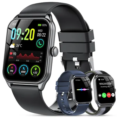 Produktbild von Smartwatch Damen Herren HD Smart Watch 120+ Modi mit Bluetooth Telefonie IP68 Uhr mit bis zu 30 Tage Standby für iOS und Android 3 Armbänder Schwarz