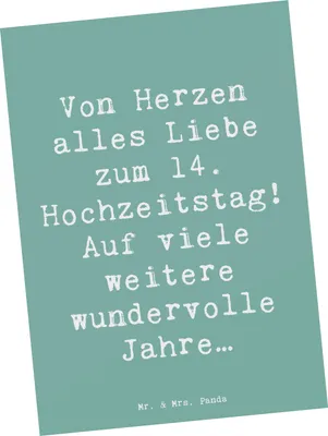 Produktbild von Mr. & Mrs. Panda Postkarte Spruch 14. Hochzeitstag Elfenbeinhochzeit - Meeresbrise - Geschenk, bildkarte, Heirat, Beständigkeit, Heiraten, Geschenke, handgefertigte, Ehe