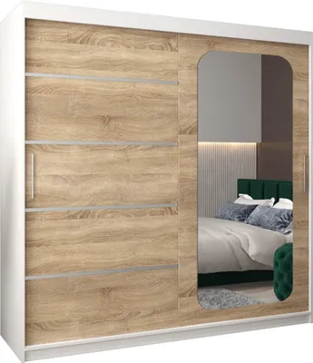 Produktbild von MEBLE KRYSPOL Promo 2200 Schlafzimmerschrank zwei Schiebetüren - Mattweiß + Sonoma
