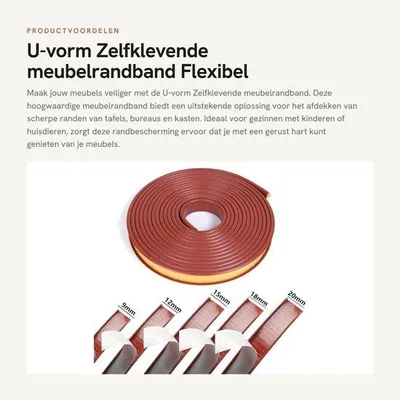 Produktbild von Kantenschutzband in U-Form - 5 Meter - TPE - Flexibel - Stoßschutz - Kantenschutz aus Gummi - Ideal für scharfe Kanten