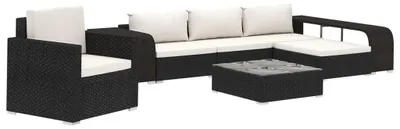 Immagine prodotto di set 8 pezzi da giardino con cuscini in poly rattan nero