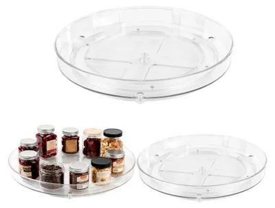 Produktbild von 3 Stück Transparente Drehteller, 23,3 cm und 27 cm Drehteller Organizer, 2 Größen Drehbares Ablagefach für Küche, Kühlschrank, Schrank