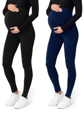 Produktbild von Be Mammy Lange Umstandsleggings aus Viskose BE-02 2er Pack (Schwarz/Dunkelblau, XXL)