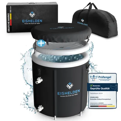 Produktbild von Eishelden Premium Eisbad (80 cm Ø) XL Komplettset - Kryotherapie für Sportler & Anfänger, erleben Sie die regenerative Kälte zu Hause - Eistonne