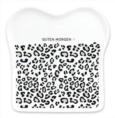 Produktbild von Keramisches Grafik-Toastbrett mit weißem Porzellan-Text "Guten Morgen"