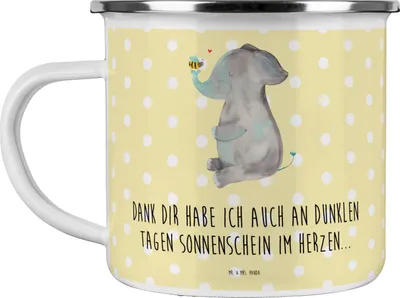 Produktbild von Mr. & Mrs. Panda Emaille Tasse Elefant Biene - Gelb Pastell - Geschenk, Haferl, Hochzeitsgeschenk, Liebesspruch, Pott, becher, Liebe, Lustige Sprüche, metallbecher