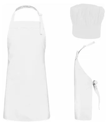 Productafbeelding van Benza Schort Keukenschort voor kinderen 50 x 60 cm en koksmuts - Wit - van 4 tot ca. 9 jaar