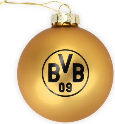 A golden Christmas ornament with the BVB logo.