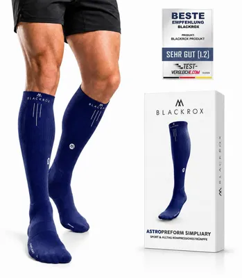 Produktbild von BLACKROX Kompressionsstrümpfe Sport Astropreform Kompressionssocken Vergleichssieger Sportkompressionsstrumpf Laufstrümpfe Fussball, Navy, Gr. S-M