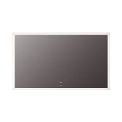 A rectangular LED mirror with a white frame, displayed against a white background.