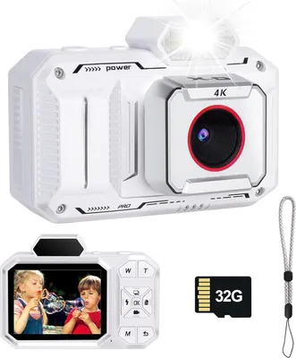 Image de (Blanc) Appareil photo numérique pour enfants, 48 MP, appareil compact numérique, appareil photo, appareil photo vlogging 1080P avec carte mémoire 32 Go, zoom numérique 18x, autofocus, appareil photo numérique, cadeau pour enfants, adolescents, débutants, adultes