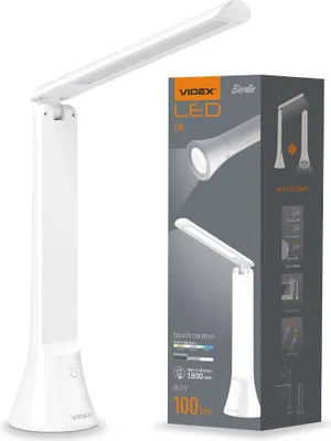 Zdjęcie produktu dla Lampa biurkowa LED 5 W z latarką w podstawie, wbudowanym akumulatorem, biała Videx