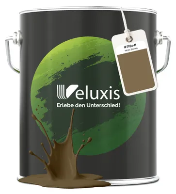 Produktbild von Wandfarbe Braun Grün Beige Matt Innenfarbe – Deckkraft Klasse 1, VOC-frei, Ohne Grundierung, Tropfarm – Wohnzimmer & Schlafzimmer –  5L – Veluxis (Moss Brown)