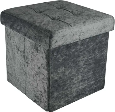 Produktbild von Intirilife Faltbarer Sitzhocker 38x38x38 cm in Samt Grau - Sitzwürfel mit Stauraum und Deckel mit Samtbezug- Sitzcube Fußablage Aufbewahrungsbox Truhe Sitzbank
