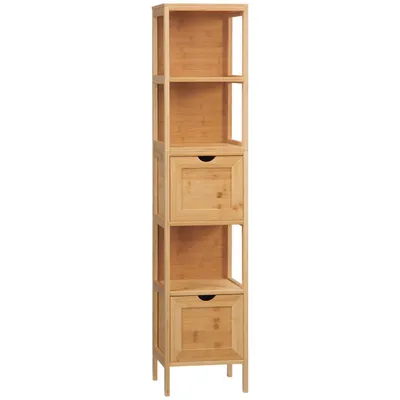 Produktbild von kleankin Badezimmerschrank, Hochschrank, Badschrank, Bambus, 30 x 30 x 140 cm