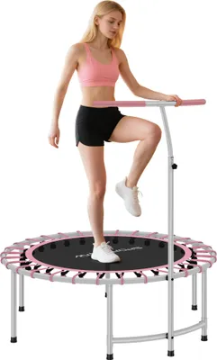 Obrázek produktu pro Fitness trampolína pro dospělé - Mini trampolína - Průměr 102 cm - Nastavitelná řídítka, 5 úrovní - Ocelový rám - Pro kardio trénink a nohy - Červená barva