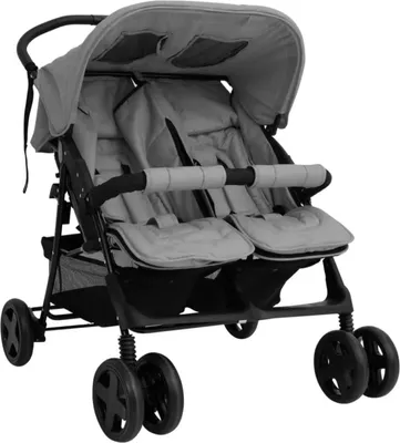 Produktbild von Zwillingskinderwagen für 2 Kinder klappbar mit UV-Schutz und Staufach - Hellgrau / Hellgrau