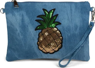 Produktbild von styleBREAKER Jeans Clutch mit glitzer Pailletten Ananas, Schulterriemen und Handschlaufe, Tasche, Damen 02012176