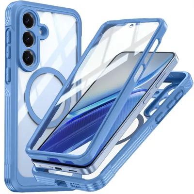 Produktbild von MagSafe Handyhülle für Samsung Galaxy S26 FE 360 Full Body Glas Bumper Blau