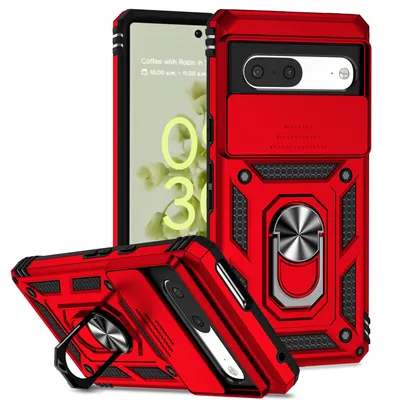 Obrázek produktu pro Pouzdro pro Google Pixel 7 dvouvrstvé pouzdro s posuvným krytem kamery a prstencovým stojánkem červené