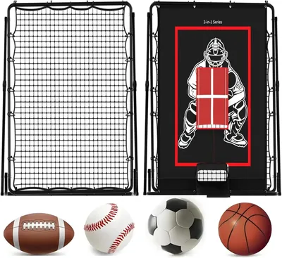 Produktbild von Baseball Softball Rebounder - Trainingsnetz - 155x111 cm - 9-Loch Strike-Zone-Ziel - Verstellbarer Rückprallwinkel - Gartentrainingsnetz - Rot
