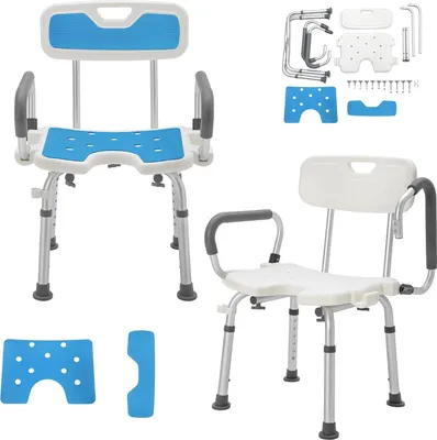 Obrázok produktu pre ACXIN Kreslo do sprchy s podrúčkami Odnímateľné a s operadlom Stolička do vane Výškovo nastaviteľná protišmyková stolička do 150 kg pre seniorov Zdravotne postihnuté a tehotné ženy (typ C)