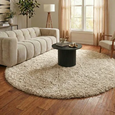 Produktbild von Volero - Shaggy Teppich Rund - Blaze Beige - Ø 100 cm - Wohnzimmer, Esszimmer, Schlafzimmer - Ländlich, Modern, Skandinavisch